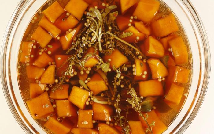 かぼちゃのマリネ：写真入りのレシピ。エストニアの美味しいマリネのカボチャ
